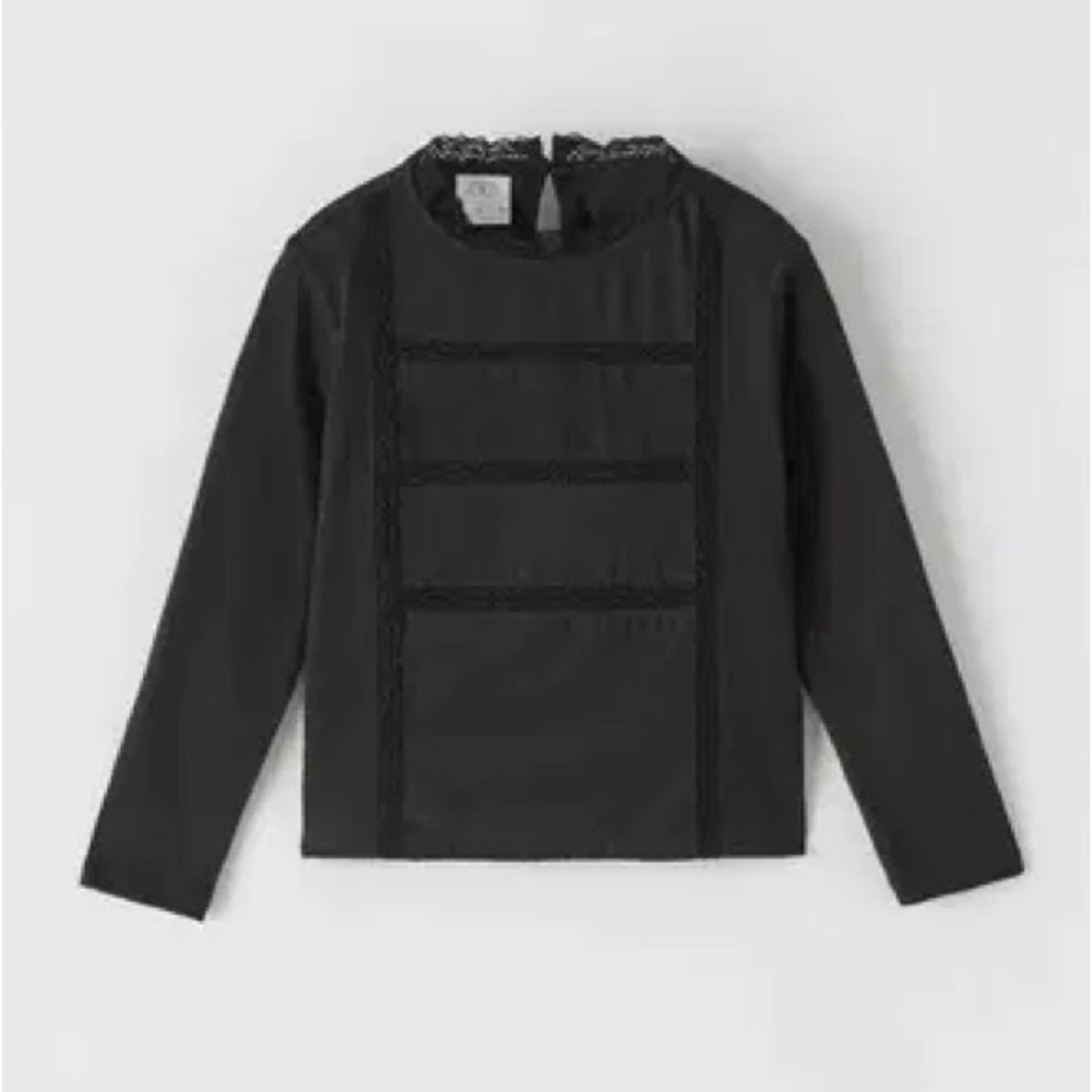 Zara Kids Girls Long Sleeve Blouse T-Shirt Black Round Neck size 10